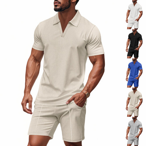 Men's polo set and shorts with trendy V-neck Amarae