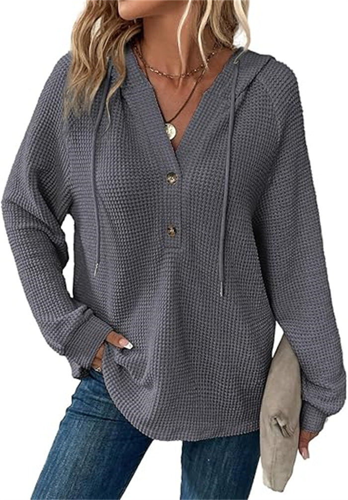 Ladies hooded sweatshirt in waffle texture Amarae