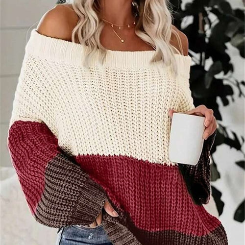 Oversized knit sweater for women with a relaxed fit and open shoulder Amarae