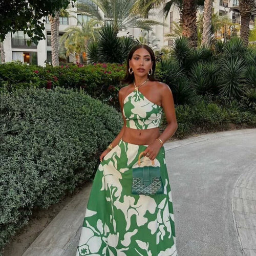 Women's set consisting of a crop-top and maxi skirts with a floral design Amarae