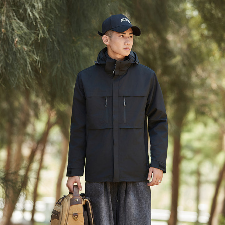 Men's technical outdoor jacket with hood, water-repellent membrane and multifunctional zip pockets Amarae