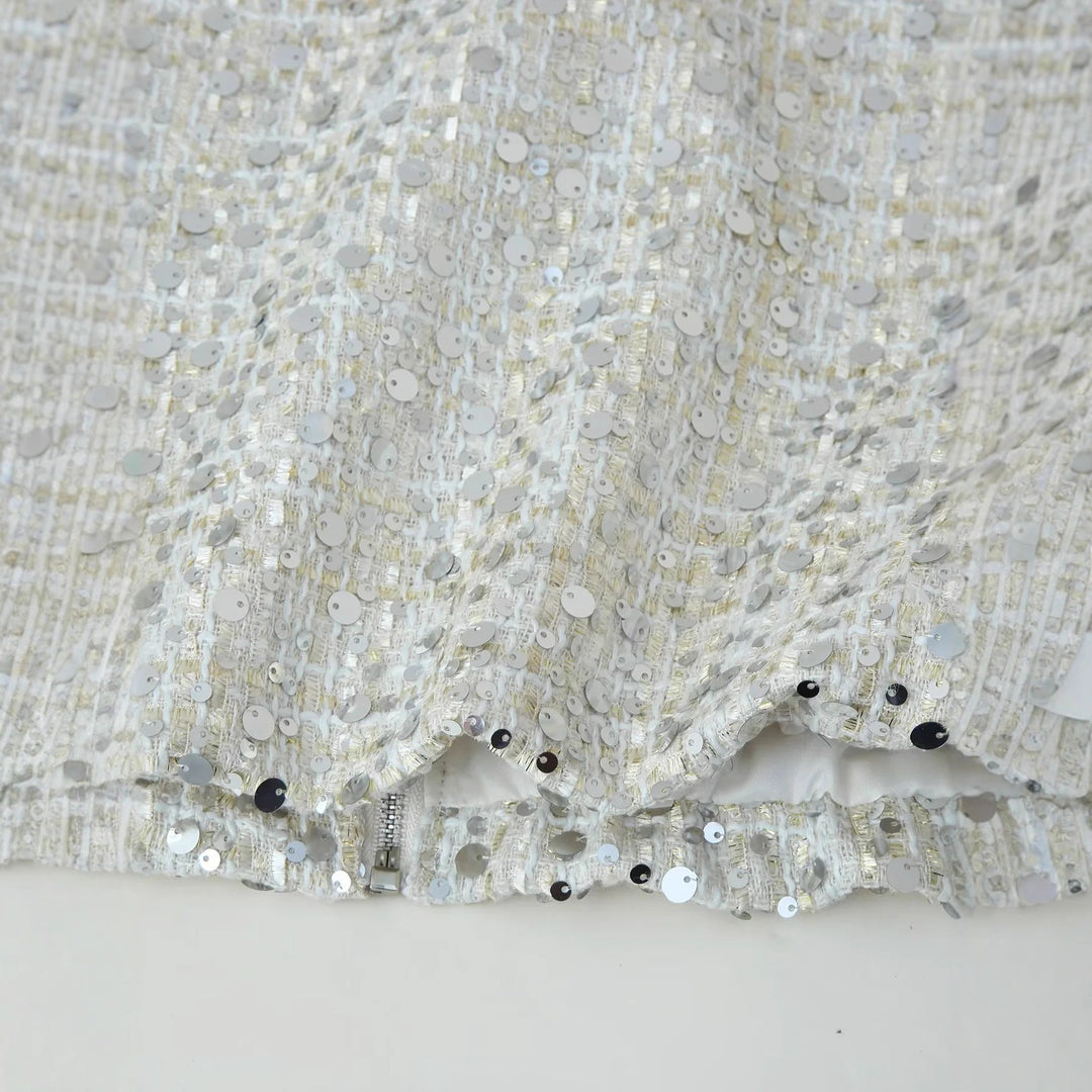 Ladies Sparkling Jacket with Round Collar and Hidden Zipper Lune London