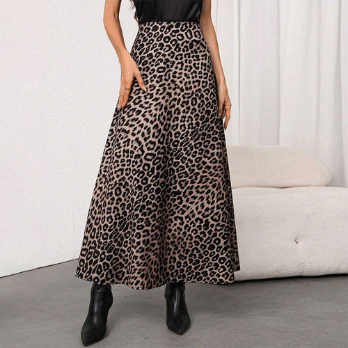 Jupe maxi pour femmes avec un motif léopard élégant et une taille haute Chic & Stil