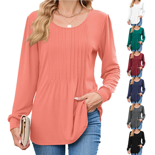Long sleeve women's T-shirt with decorative pleats Amarae