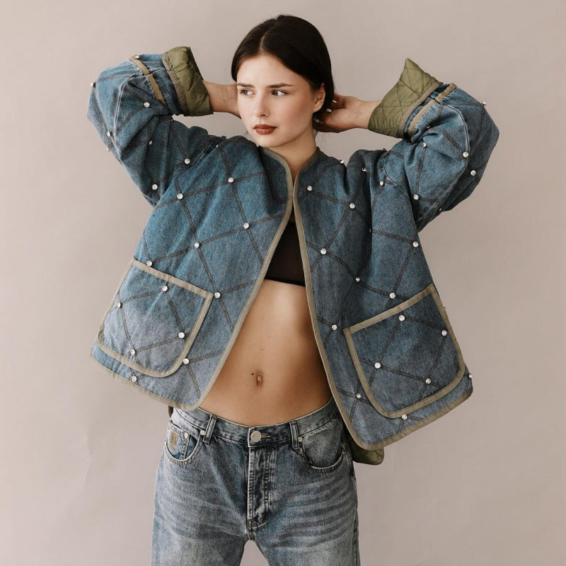 Women's denim jacket with diamond stitching Lune London