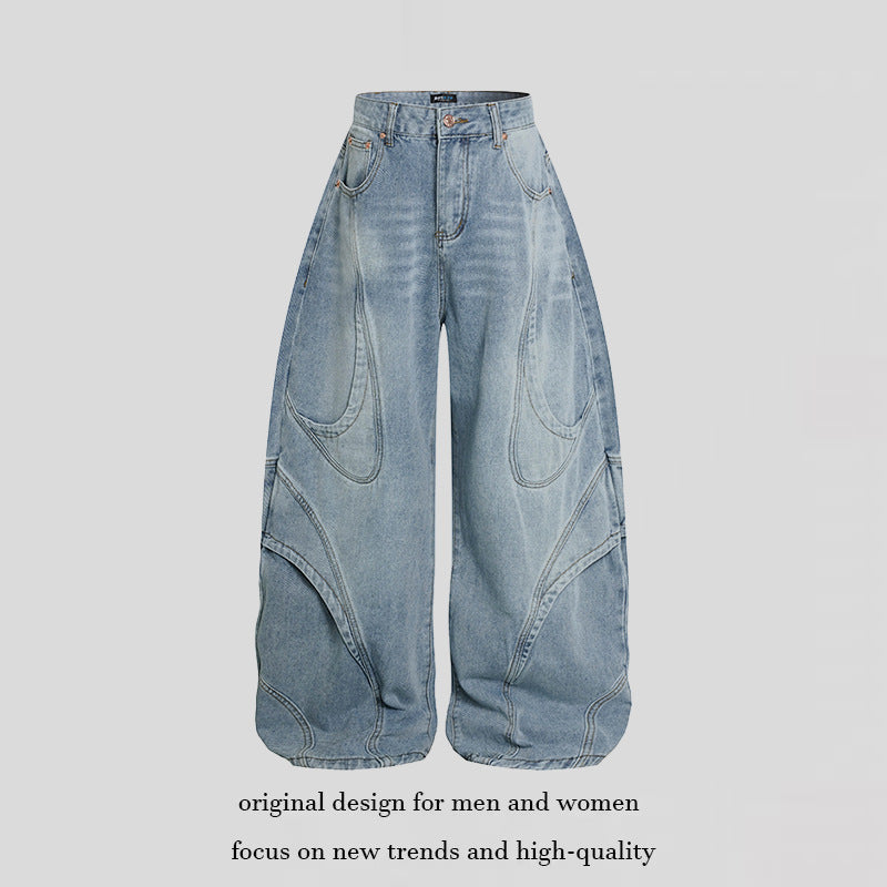 Women's Wide High-Waisted Balloon Jeans with Distinctive Panel Seams Amarae