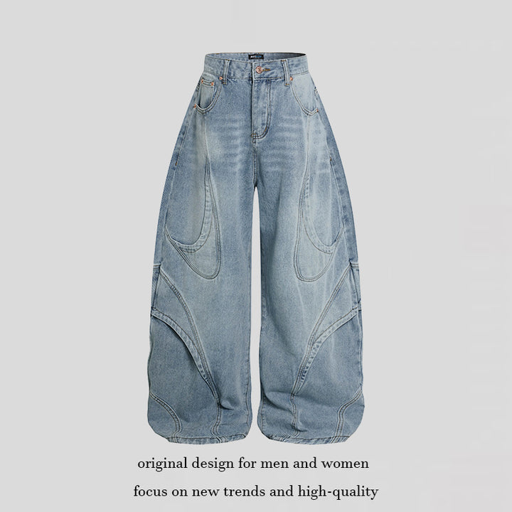 Women's Wide High-Waisted Balloon Jeans with Distinctive Panel Seams Amarae