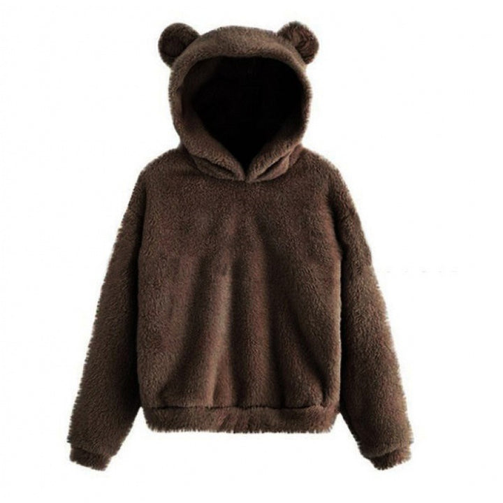 Women's Cozy Teddy Fleece Hoodie with Bear Ears and Oversized Fit Amarae