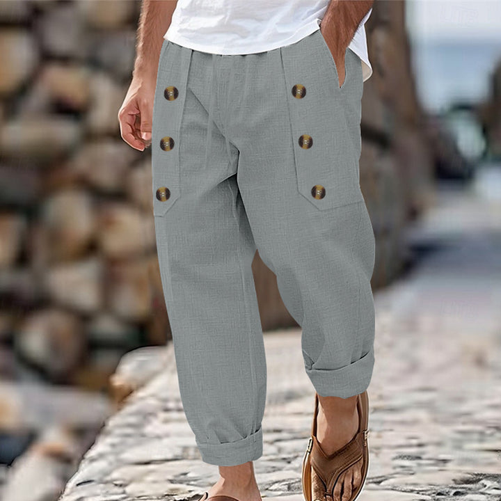 Casual linen pants for men with practical button pockets Lune London