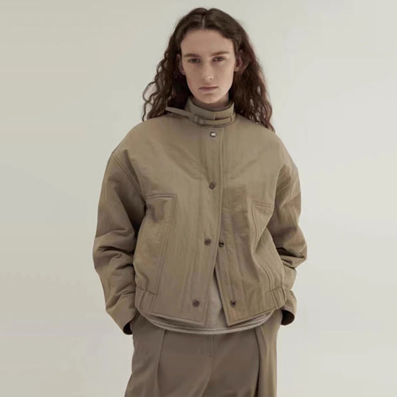Casual short women's jacket with practical high collar and applied pockets Lune London
