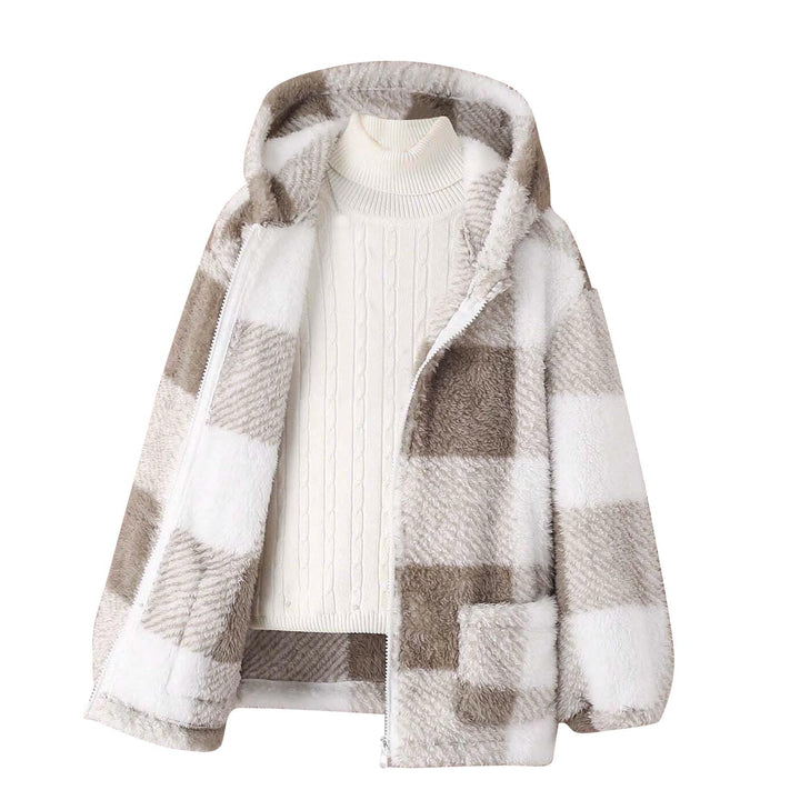 Fleece jacket for women with plaid pattern and practical pockets Lune London