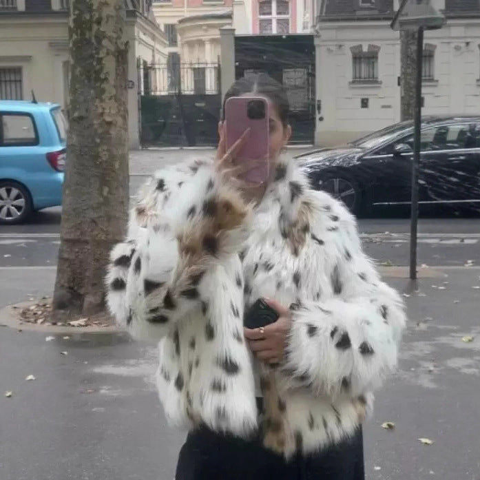 Ladies Leopard Print Plush Faux Fur Jacket Lune London