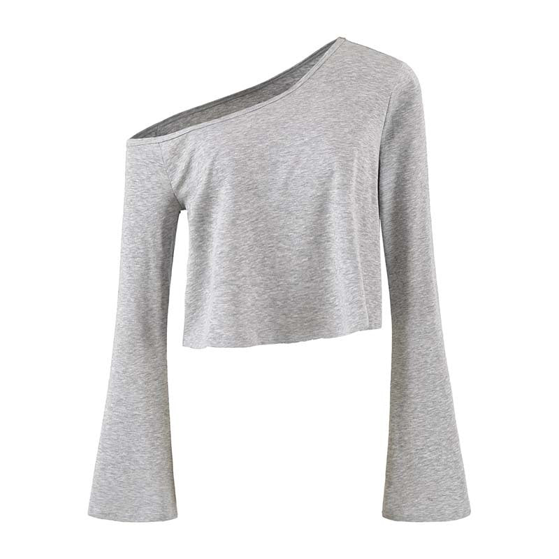 Women's Cropped Off-Shoulder Long Sleeve with Flared Trumpet Sleeves made of Jersey Amarae