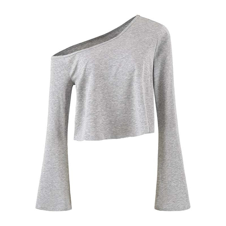 Women's Cropped Off-Shoulder Long Sleeve with Flared Trumpet Sleeves made of Jersey Amarae
