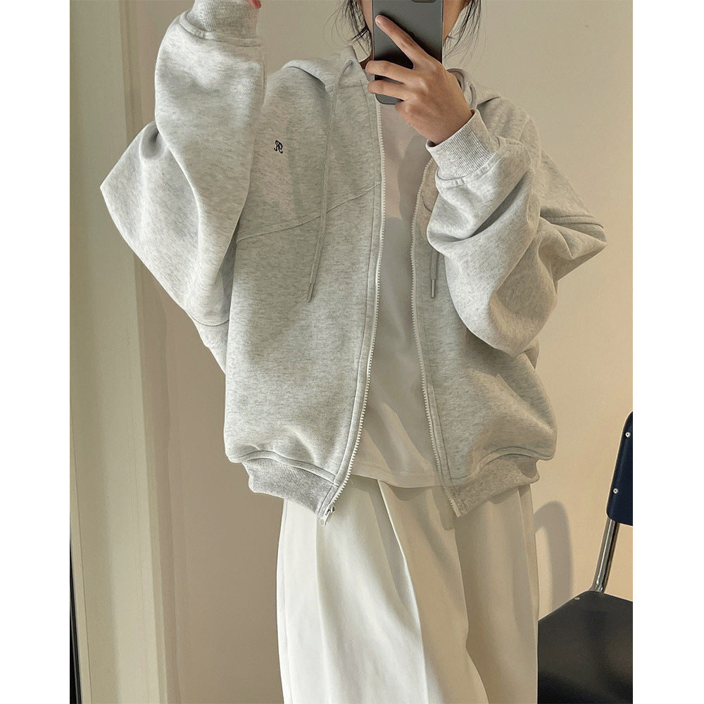 Women's Boxy-Oversize Hooded Sweat Jacket with Diagonal Seam Detail Amarae