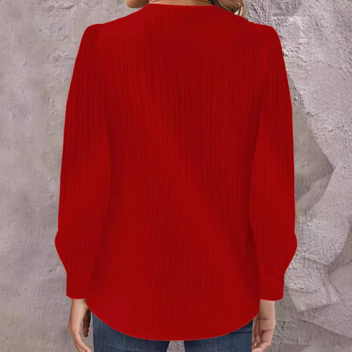Women's Pleated Blouse with Asymmetrical Neckline and Button Details Lune London