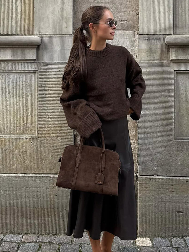 Women's oversized knit sweater with wide ribbed hem and trumpet sleeves Amarae