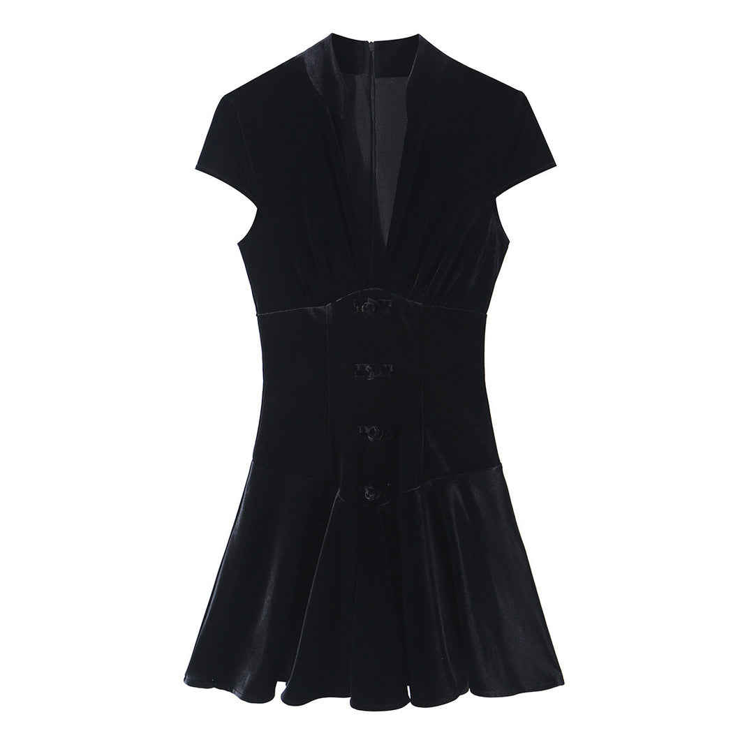 Women's velvet mini dress with tailored corset look and flared skirt Amarae