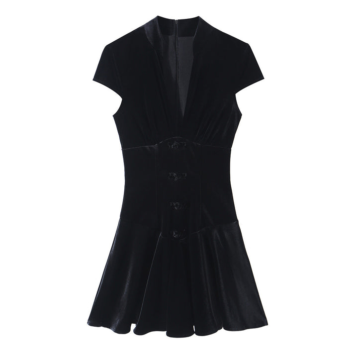 Women's velvet mini dress with tailored corset look and flared skirt Amarae