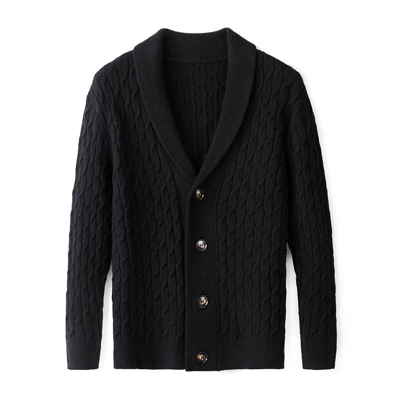 Men's knitted jacket with modern cable pattern and elegant collar Lune London