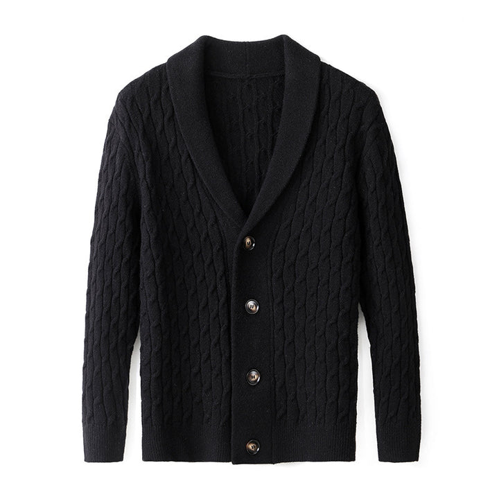 Men's knitted jacket with modern cable pattern and elegant collar Lune London