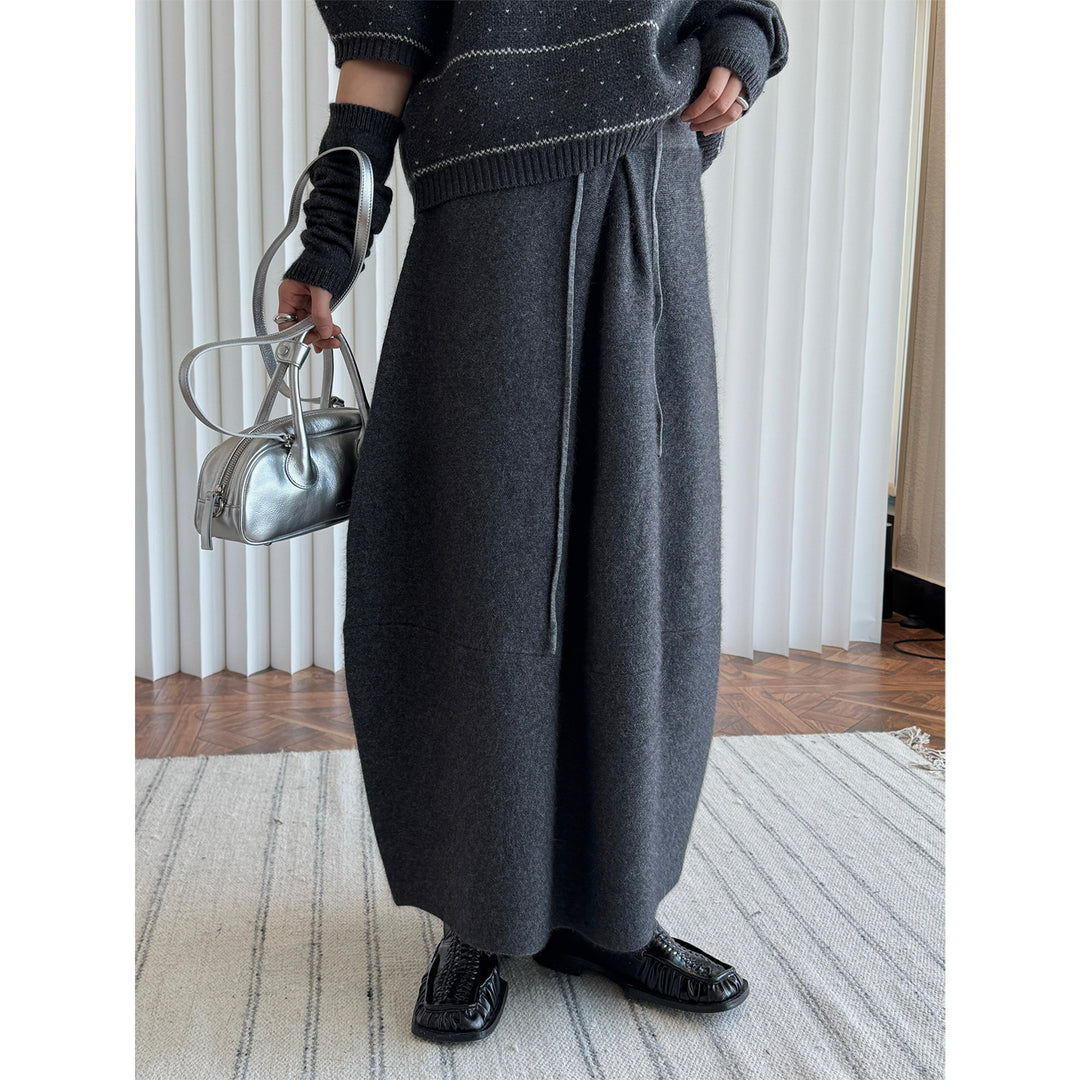 Women's High-Waisted Midi Skirt made of Fine Knit with Drawstring and Wrap Look Amarae