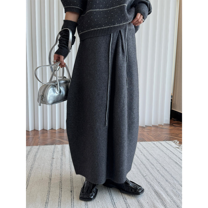 Women's High-Waisted Midi Skirt made of Fine Knit with Drawstring and Wrap Look Amarae