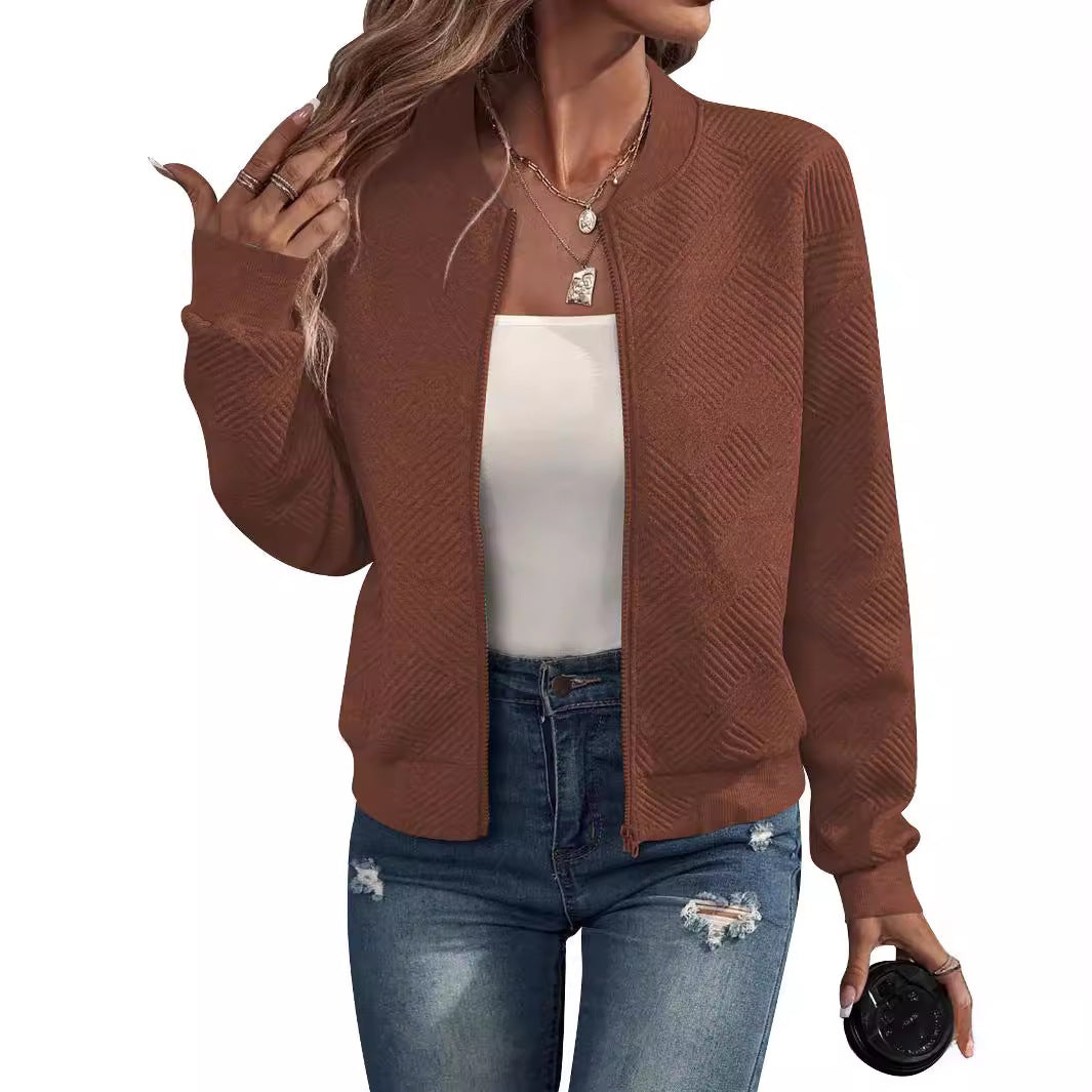 Ladies sporty quilted jacket with high collar and zipper Lune London