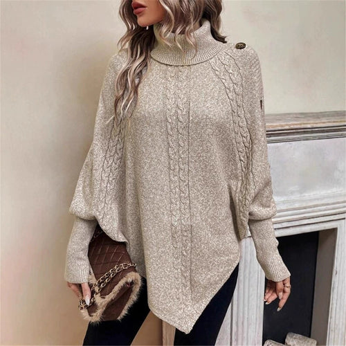 Knitted sweater for women with turtleneck and button details Amarae