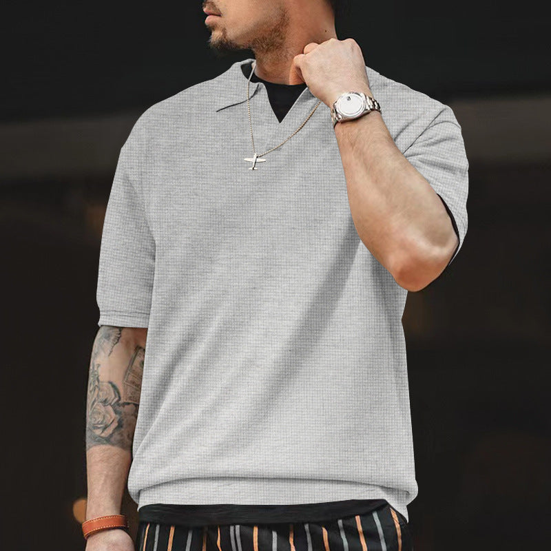 Casual short-sleeve polo for men with textured design and trendy collar Lune London