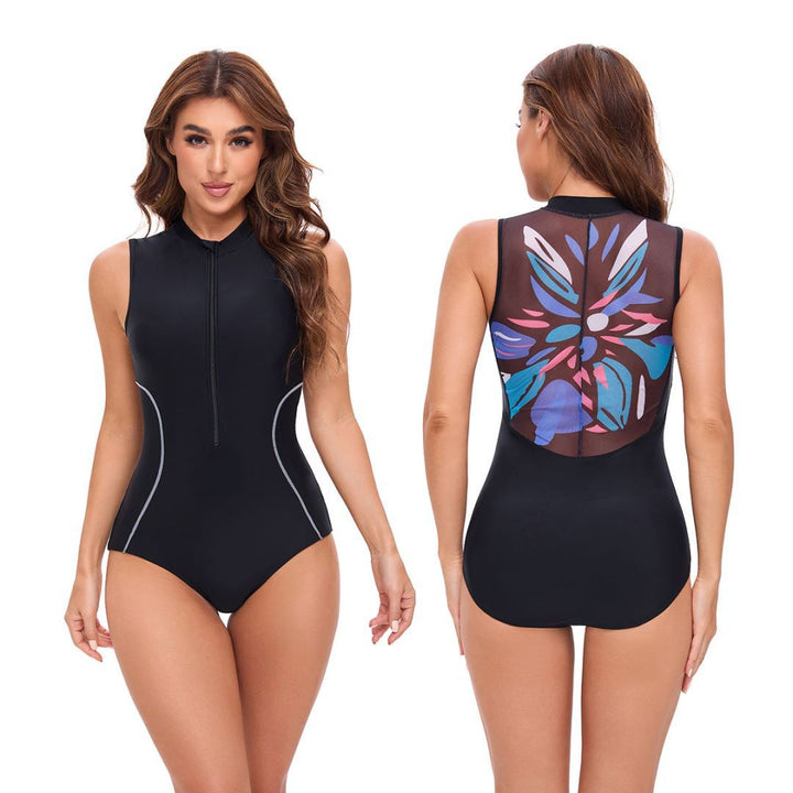 Women's soft fabric swimsuit with high collar and full zipper Lune London
