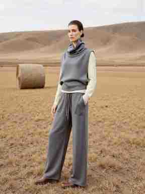 Pull en tricot à col haut et pantalon large Chic & Stil pour femme