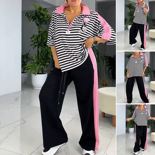 Ensemble de loisirs pour femmes avec un haut rayé et un jogging confortable Chic & Stil