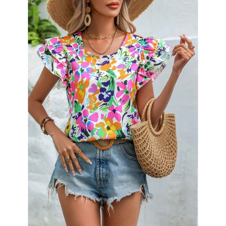 Ladies Top with Puff Sleeves Floral Lune London
