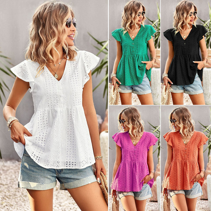 Women's tops with ruffles and button placket Lune London