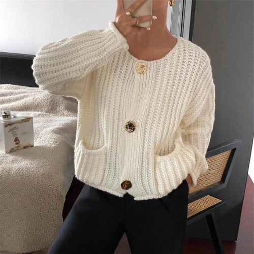 Ladies large knit jacket with elegant buttons and pockets Amarae