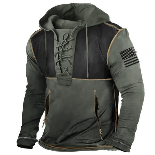 Men's hoodie with trendy lace detail and American flag pattern Amarae