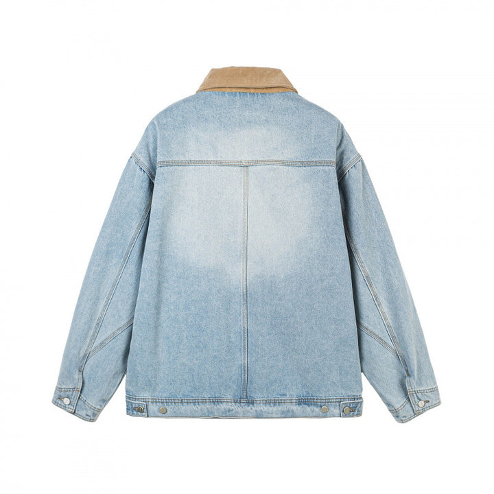 Men's Oversized Denim Jacket with Cord Collar and Diagonal Chest Pocket Detail Amarae