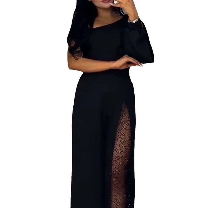 Women Elegant Jumpsuit with Transparent Inserts and Sequins Lune London