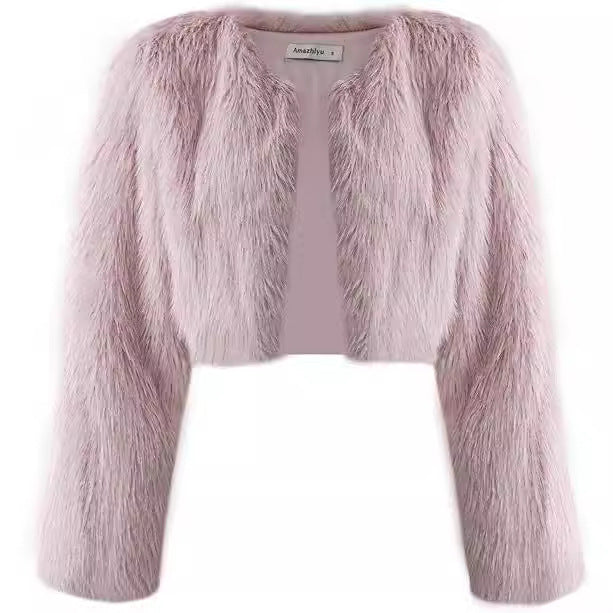 Ladies short glamorous faux fur jacket with wide sleeves Lune London