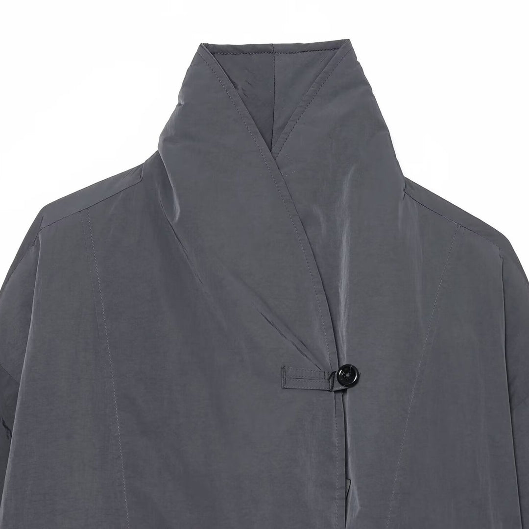 Women's Lightweight Cropped Nylon Jacket with High Funnel Neck, Oversized Cut, and Elastic Cuffs Amarae