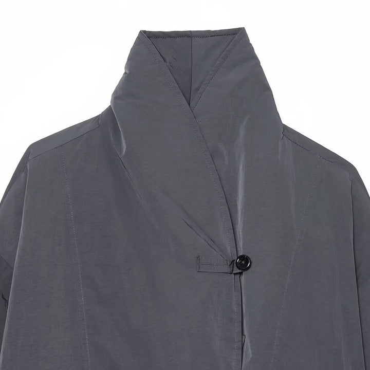 Women's Lightweight Cropped Nylon Jacket with High Funnel Neck, Oversized Cut, and Elastic Cuffs Amarae