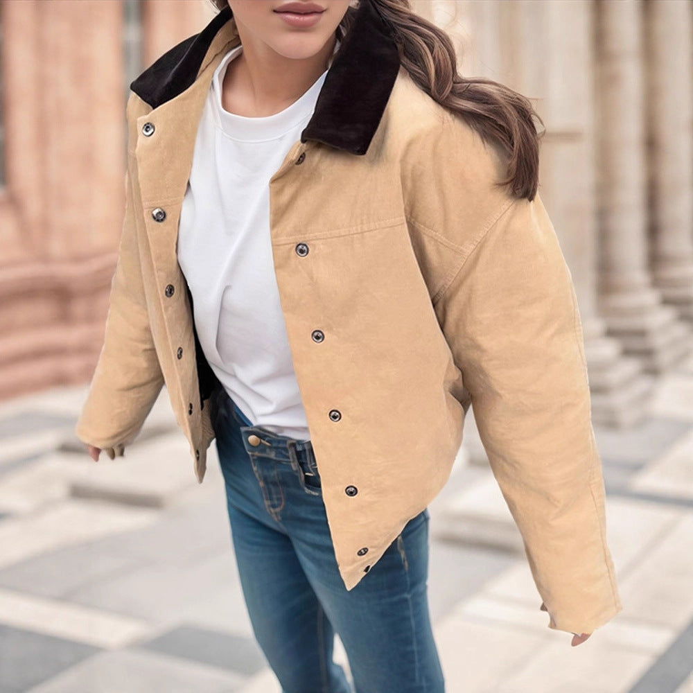 Women's Short Cord Workwear Blouson with Contrast Collar Amarae