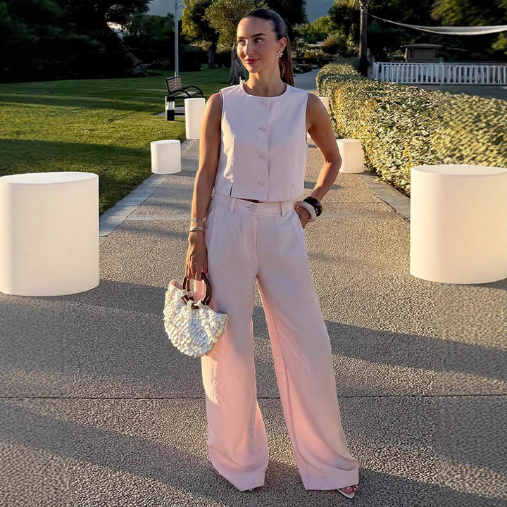 Women High-waisted wide summer pants with crease and side pockets Amarae