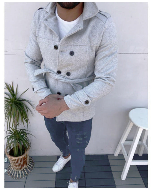 Fashion designer jacket for men with double-breasted closure and belt Lune London
