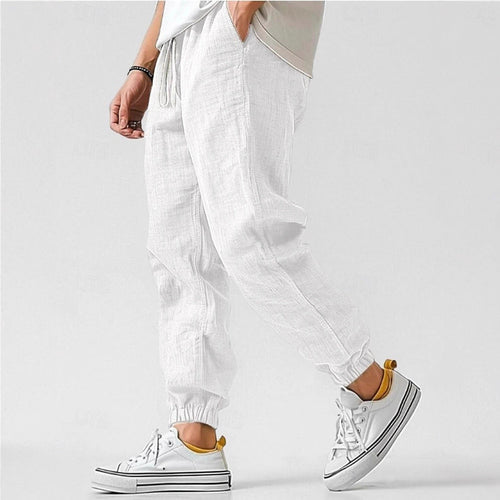 Men's Comfortable Linen Pants with Elastic Waistband and Side Pockets Amarae