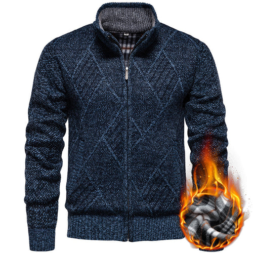 Men's knitted jacket with modern embossed pattern and high collar Amarae