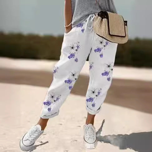 Women's linen jogger pants with drawstring, loose tapered fit and rolled hems Amarae