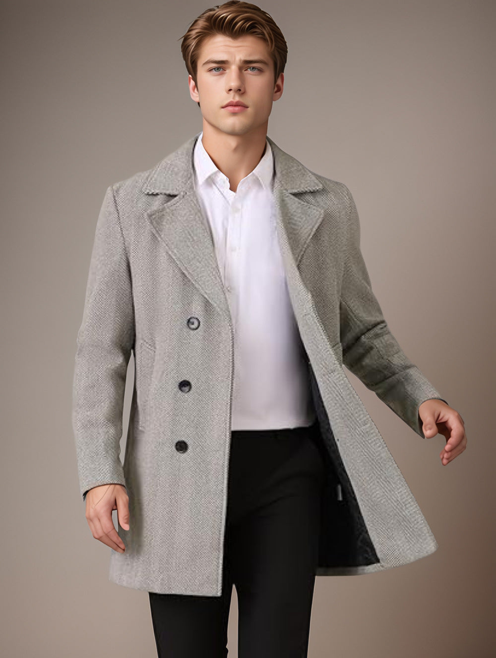Elegant reversible coat for men with double-breasted buttons and hidden belt Amarae