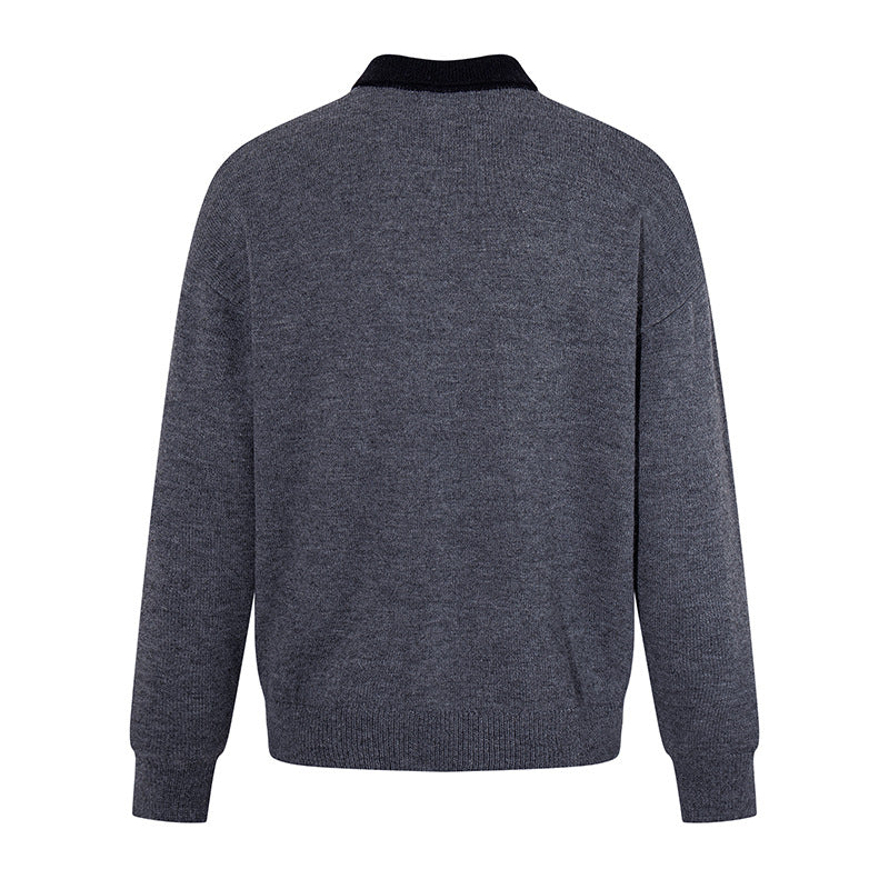Men's polo shirt-knit sweater with button placket, chest pocket, and contrast collar Amarae